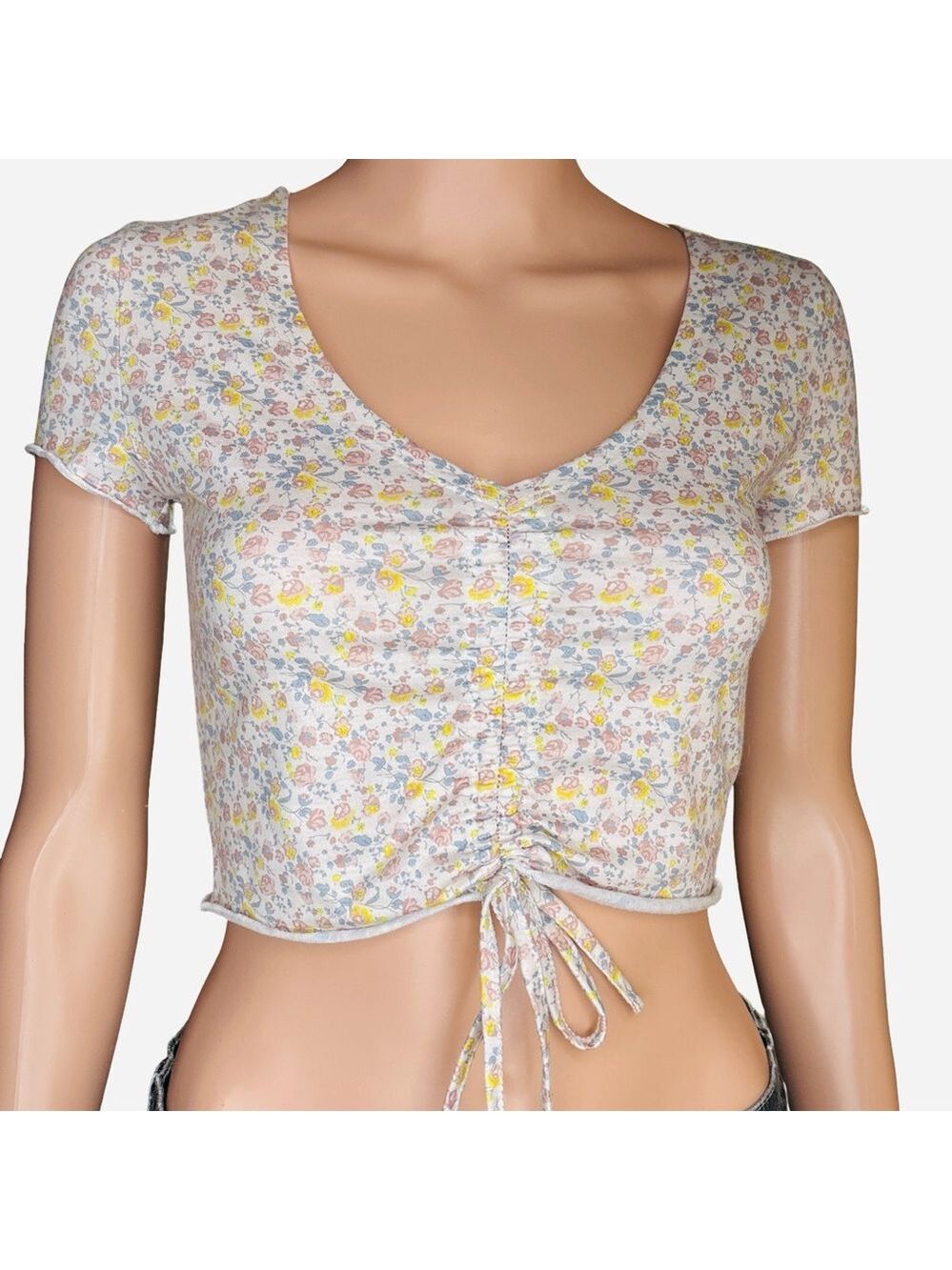SHEIN Floral Rouched Crop Top XS Multicolor Tie-Front (3 for $12 item)